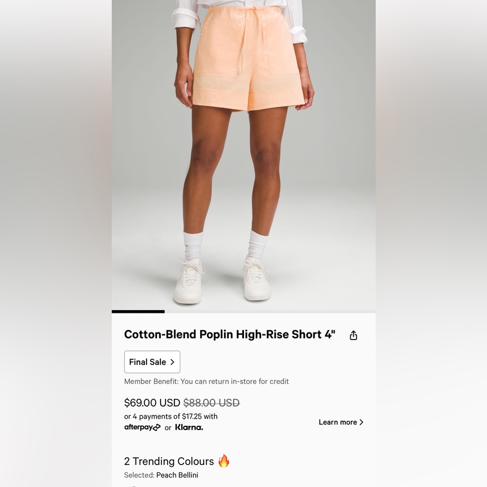 NWT lululemon cotton poplin shorts